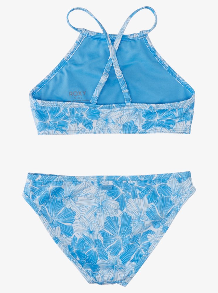 AZURE Blue Kids' Roxy 7-16 Joyful Ride Crop Top Two-Piece Swim Set Bikinis | USA XTBL-63489