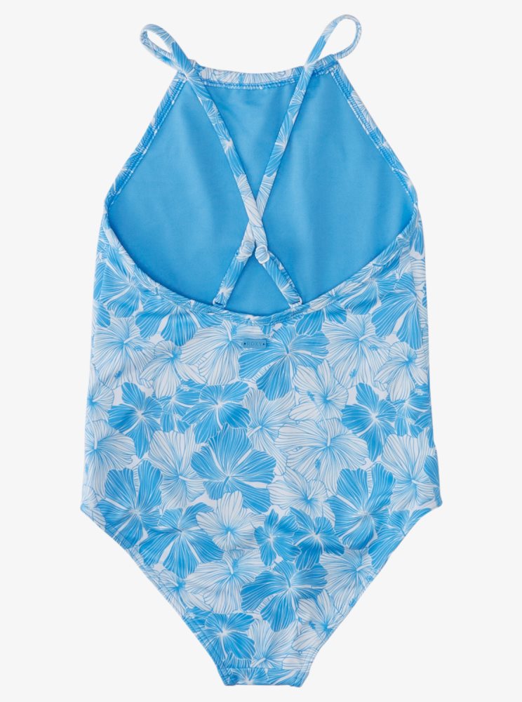 AZURE Blue Kids' Roxy 7-16 Joyful Ride One Piece Swimsuits | USA HLPT-96315