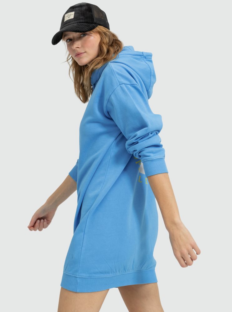 AZURE Blue Women's Roxy Surfing Oversized Sweatshirt Dress | USA WFEA-56013