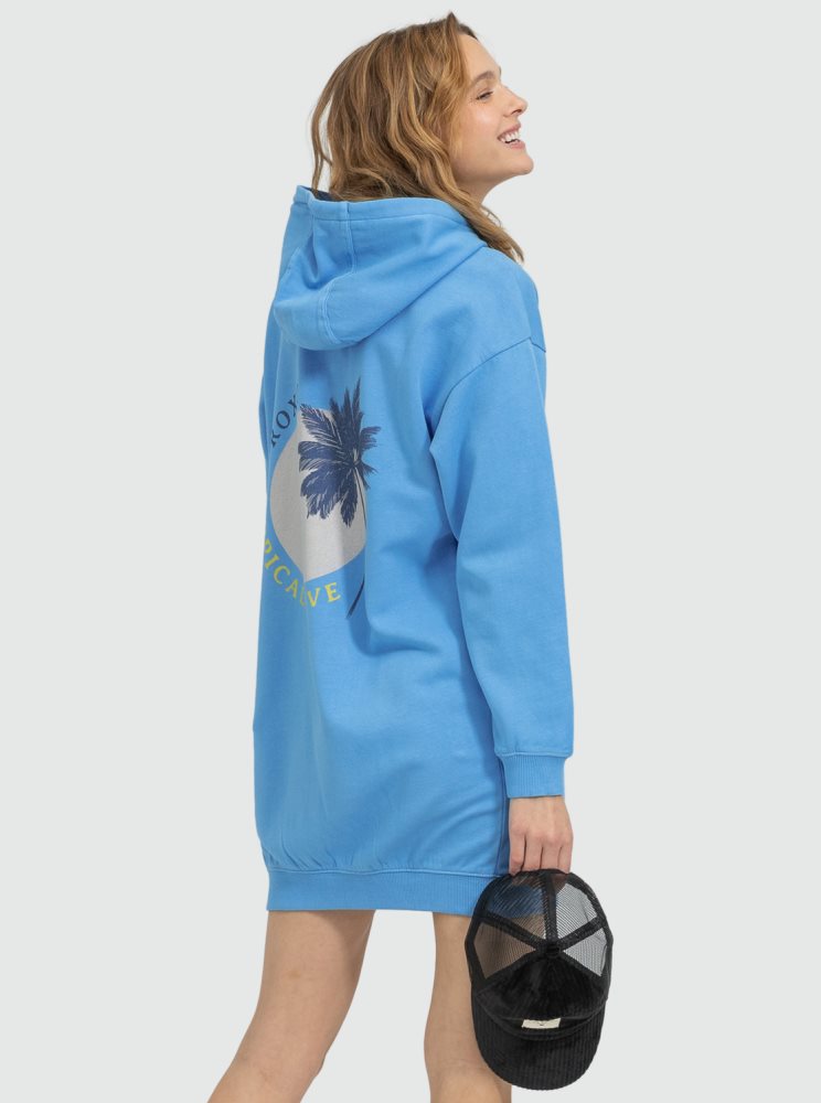 AZURE Blue Women's Roxy Surfing Oversized Sweatshirt Dress | USA WFEA-56013