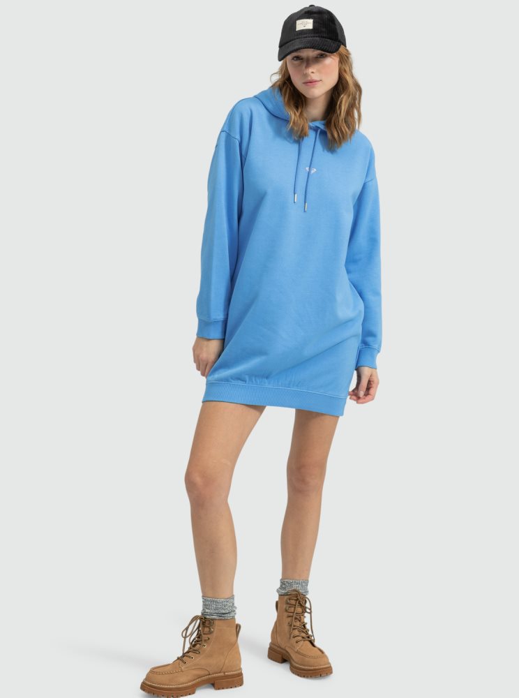 AZURE Blue Women's Roxy Surfing Oversized Sweatshirt Dress | USA WFEA-56013