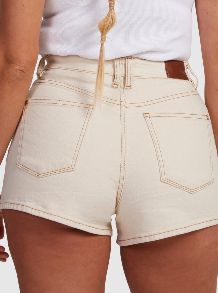 Beige Women's Roxy Chlo Natural Denim Shorts | USA ECBR-34612