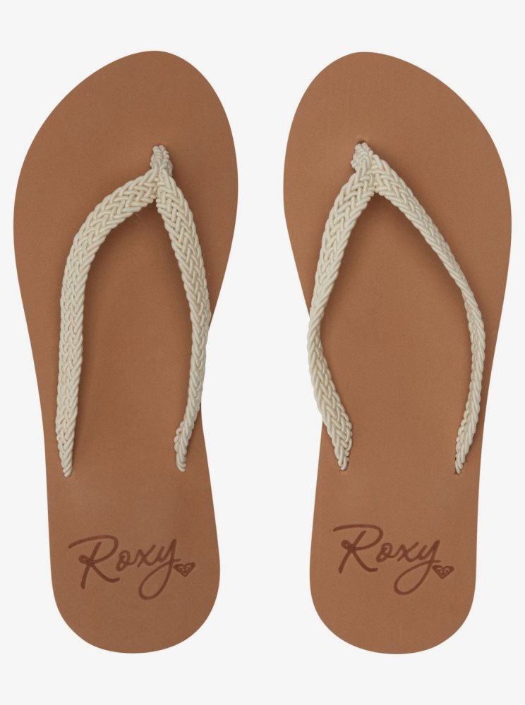 Beige Women's Roxy Malia Flip Flops | USA NEUF-41368