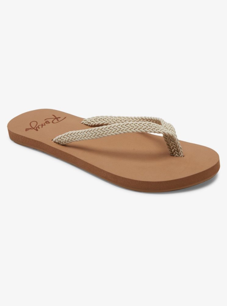 Beige Women\'s Roxy Malia Flip Flops | USA NEUF-41368