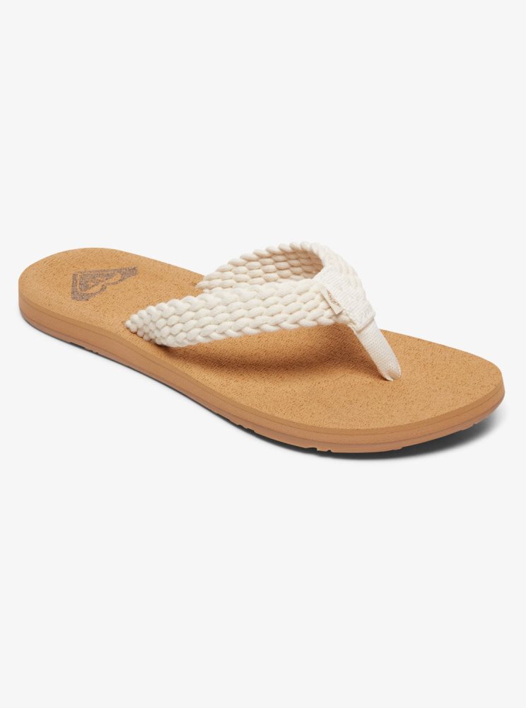 Beige Women's Roxy Porto Flip Flops | USA ZQUF-01462