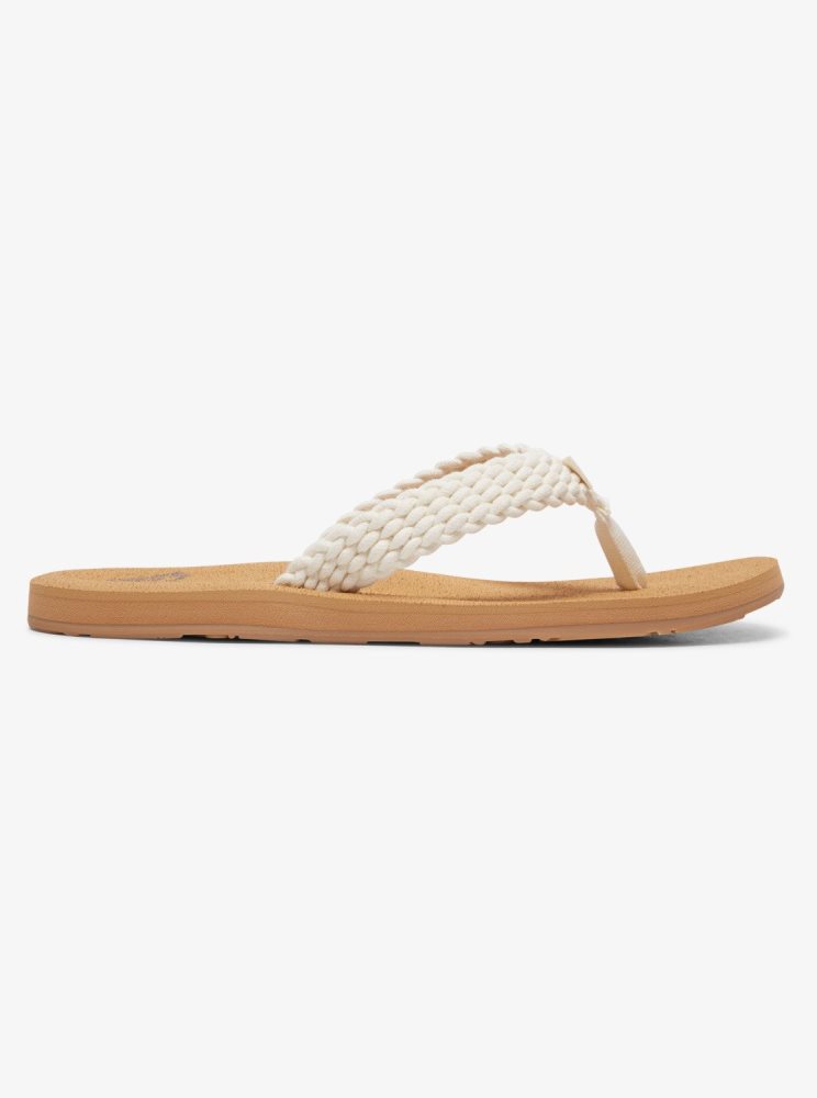 Beige Women's Roxy Porto Flip Flops | USA ZQUF-01462