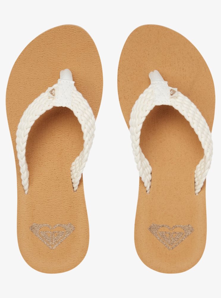 Beige Women's Roxy Porto Flip Flops | USA ZQUF-01462