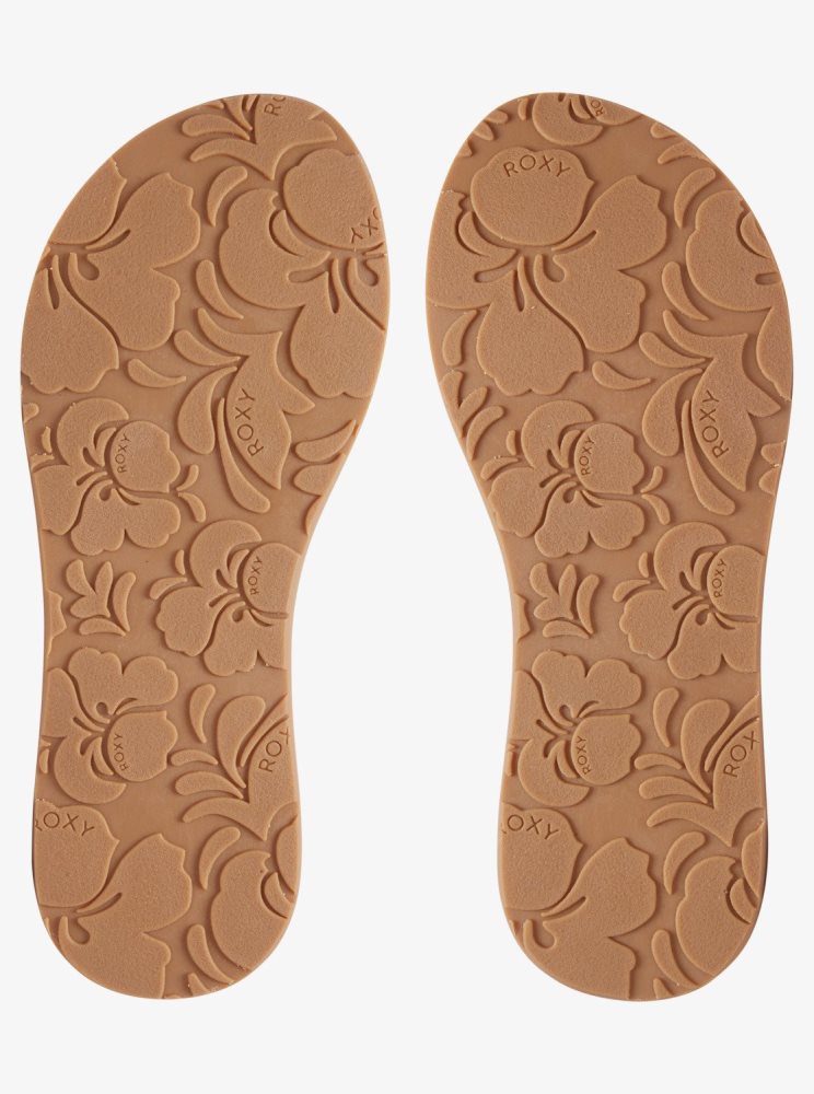 Beige Women's Roxy Porto Flip Flops | USA ZQUF-01462