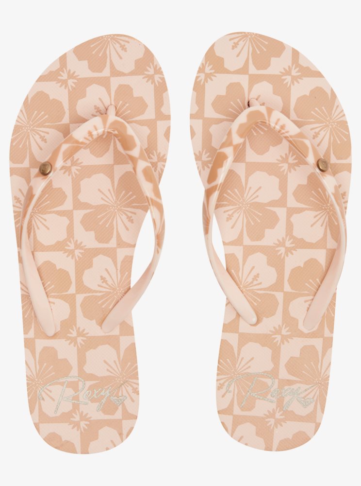 Beige Women's Roxy Portofino Flip Flops | USA INBC-93021