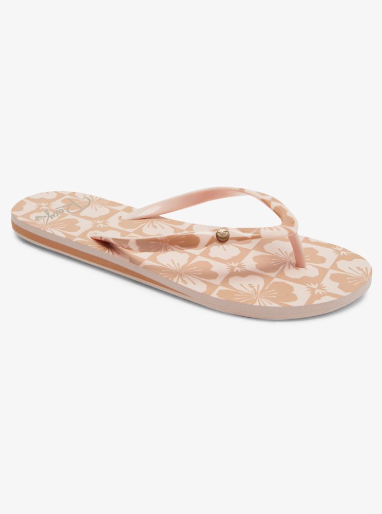 Beige Women\'s Roxy Portofino Flip Flops | USA INBC-93021