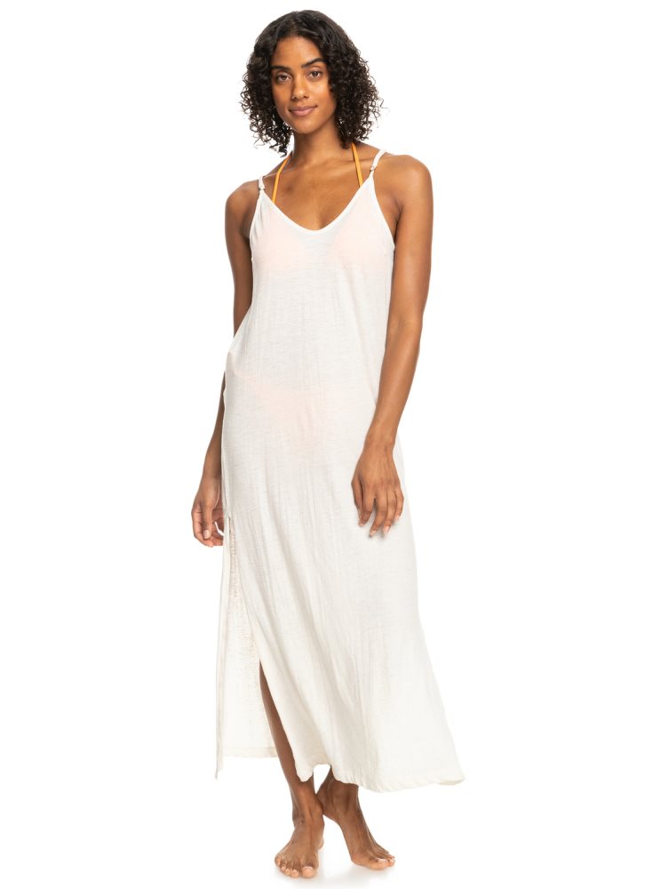 Beige Women's Roxy Salty Love V-Neck Dress | USA YFZB-17543