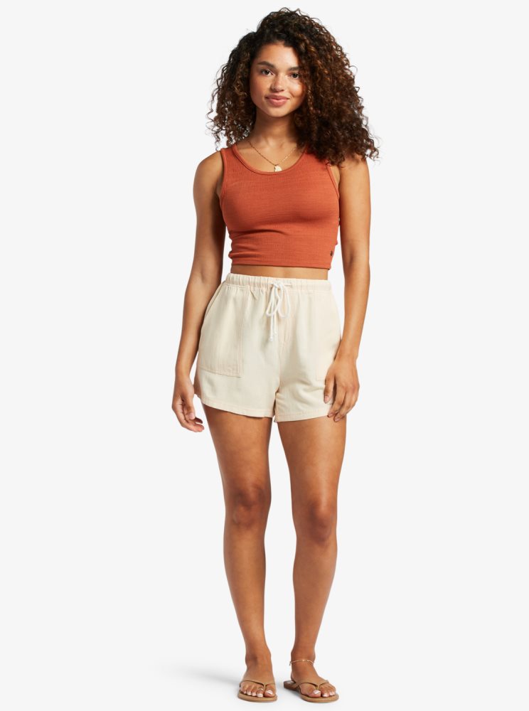 Beige Women's Roxy Sand And Sea Elastic Waist Shorts | USA KLPG-01693