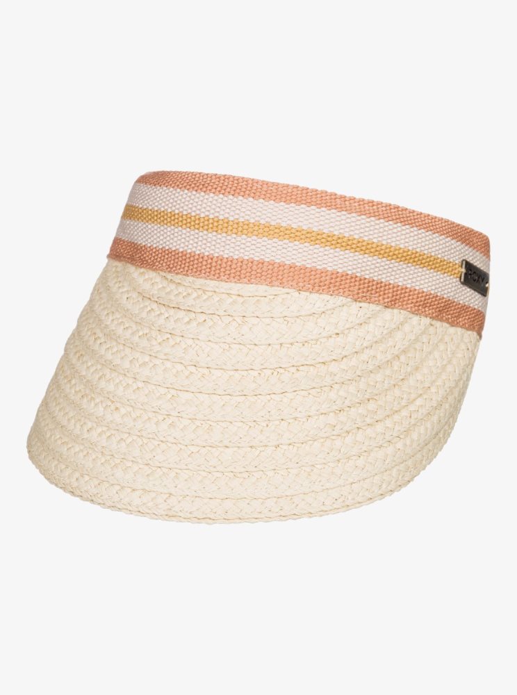 Beige Women's Roxy Sunny Morning Straw Visor Hats | USA LCOD-63107