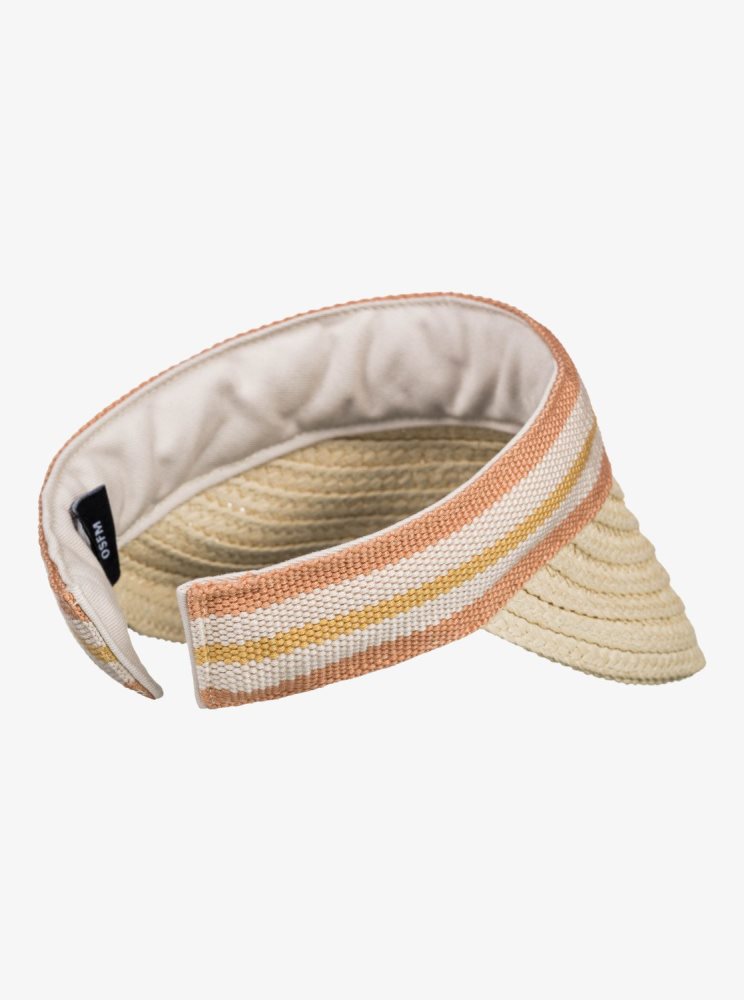 Beige Women's Roxy Sunny Morning Straw Visor Hats | USA LCOD-63107