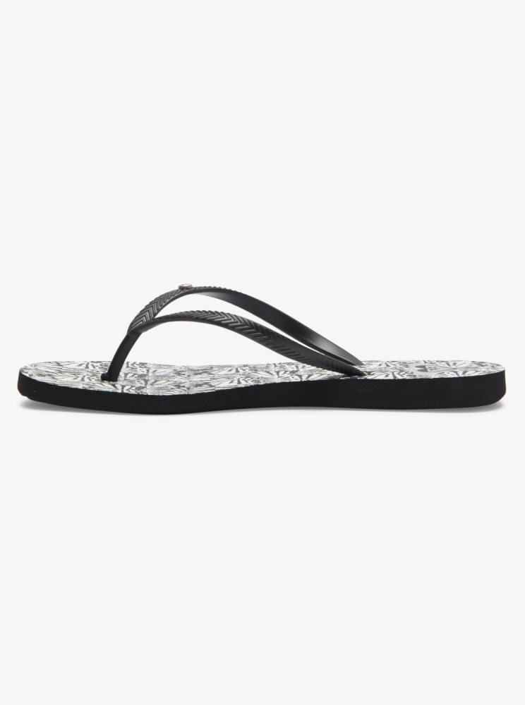 Black / Black / White Women's Roxy Bermuda Sandals | USA KUNB-27460