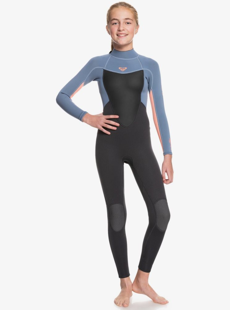 Black / Blue Kids' Roxy 8-16 3/2mm Prologue Back Zip Wetsuit | USA FGSW-32894