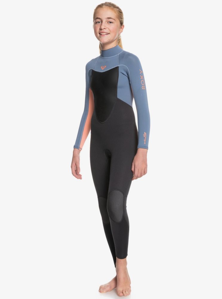 Black / Blue Kids' Roxy 8-16 3/2mm Prologue Back Zip Wetsuit | USA FGSW-32894