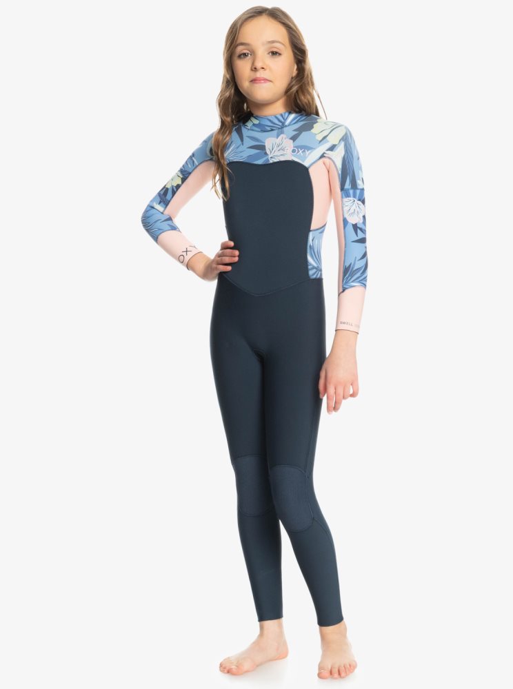 Black / Blue Kids' Roxy 8-16 3/2mm Swell Series Back Zip Wetsuit | USA PQAN-47690