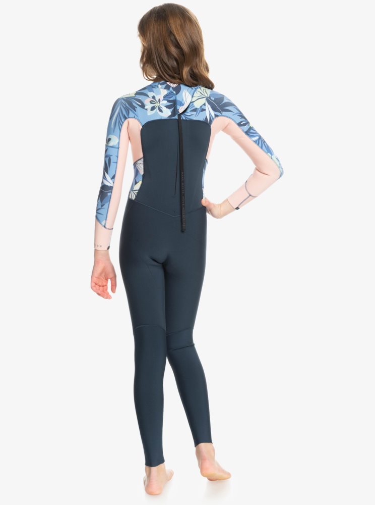 Black / Blue Kids' Roxy 8-16 3/2mm Swell Series Back Zip Wetsuit | USA PQAN-47690