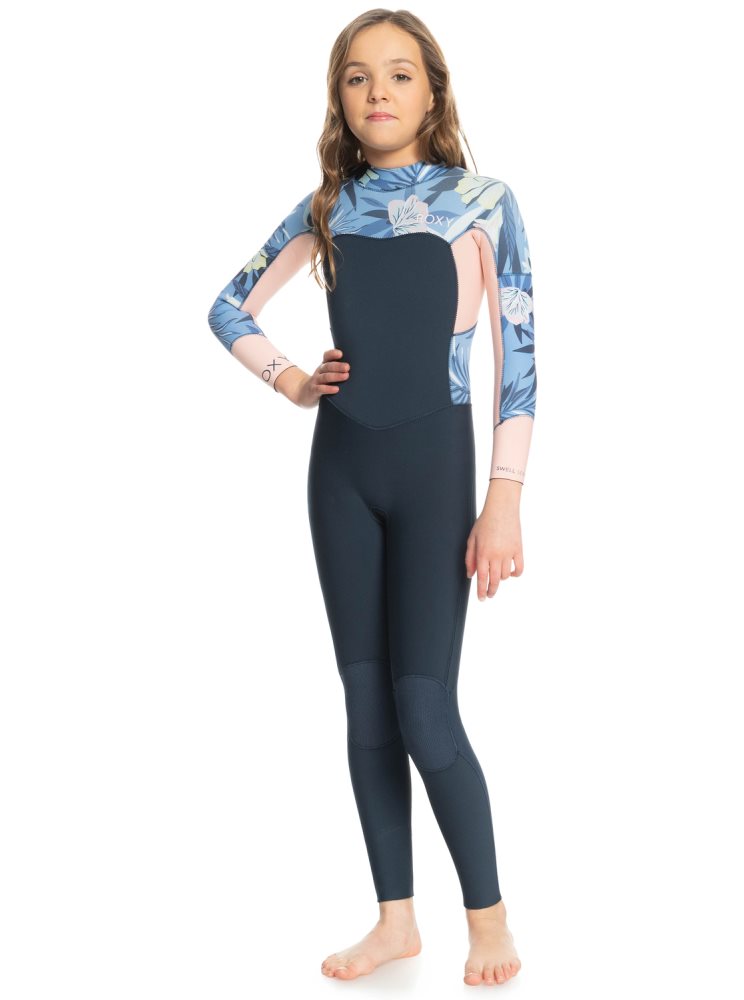 Black / Blue Kids' Roxy 8-16 4/3mmSwell Series Back Zip Wetsuit | USA VNKT-36175