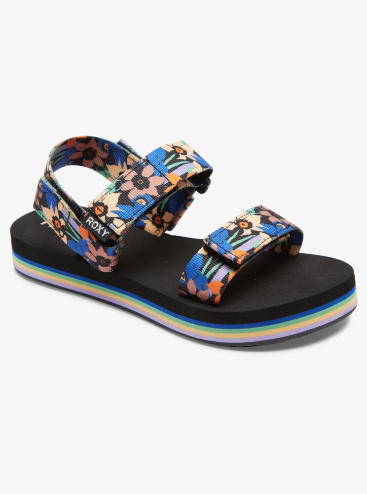 Black / Blue Women's Roxy Cage Sandals | USA FJVI-34018