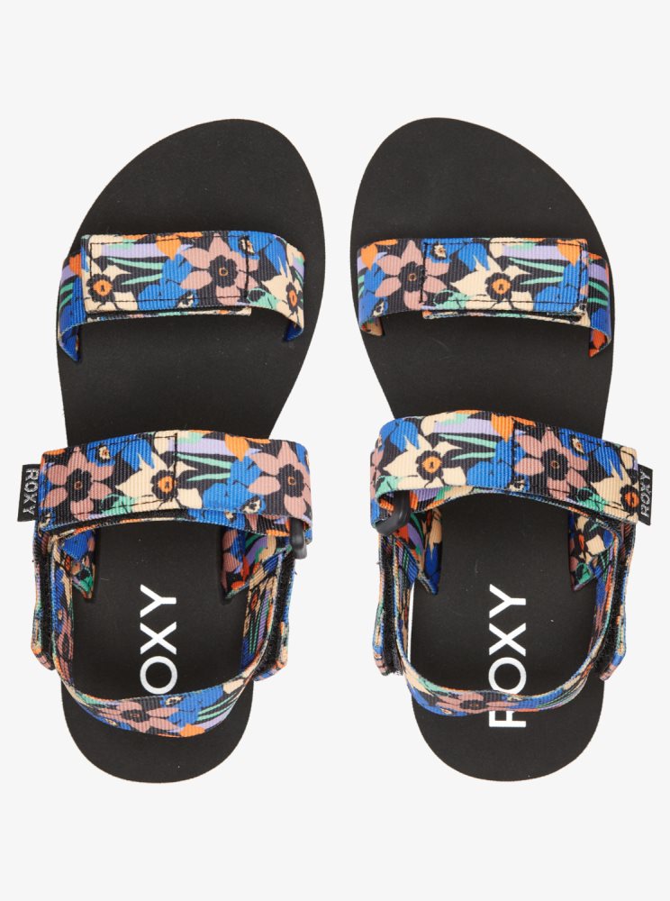 Black / Blue Women's Roxy Cage Sandals | USA FJVI-34018