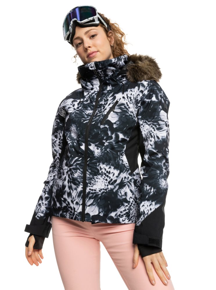 Black Flower Women\'s Roxy Jet Ski Premium Insulated Ski Jackets | USA BSER-60237