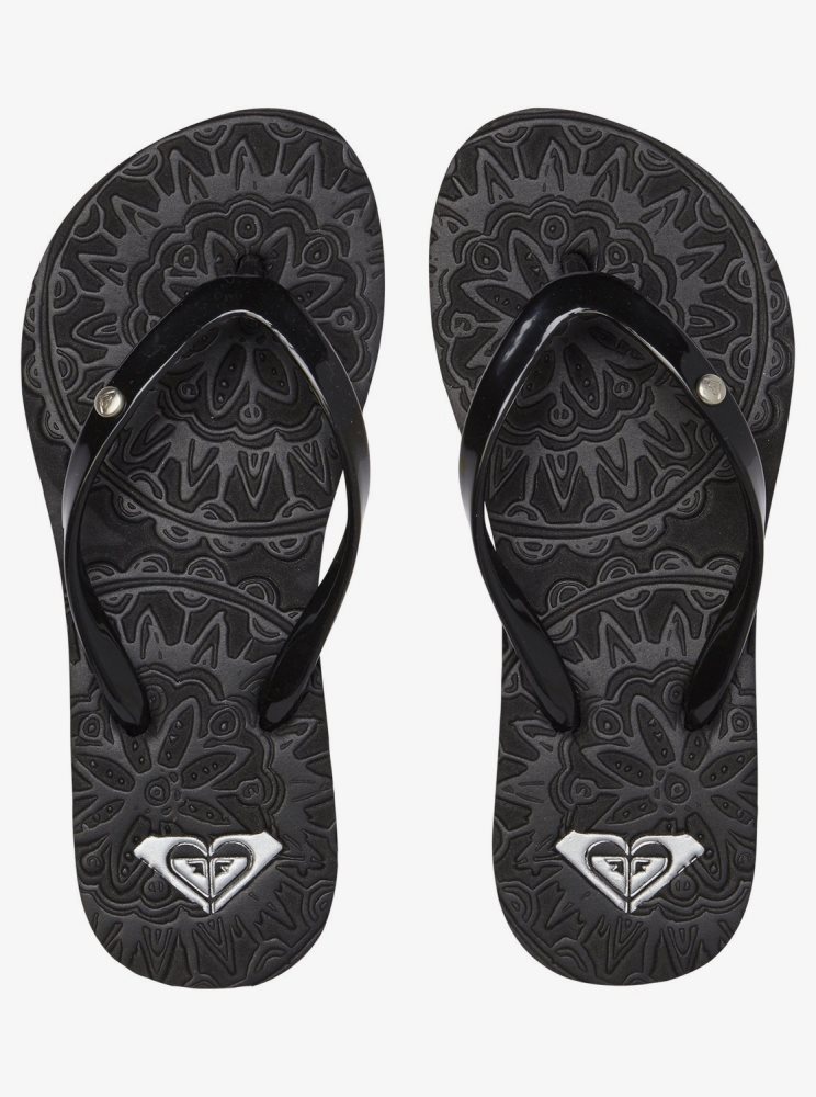 Black Kids' Roxy 4-16 Antilles Flip Flops | USA HJNV-93107