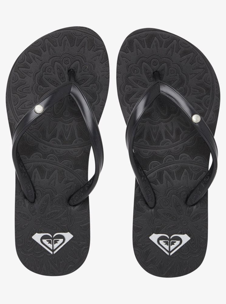 Black Kids' Roxy 4-16 Antilles Flip Flops | USA HJNV-93107