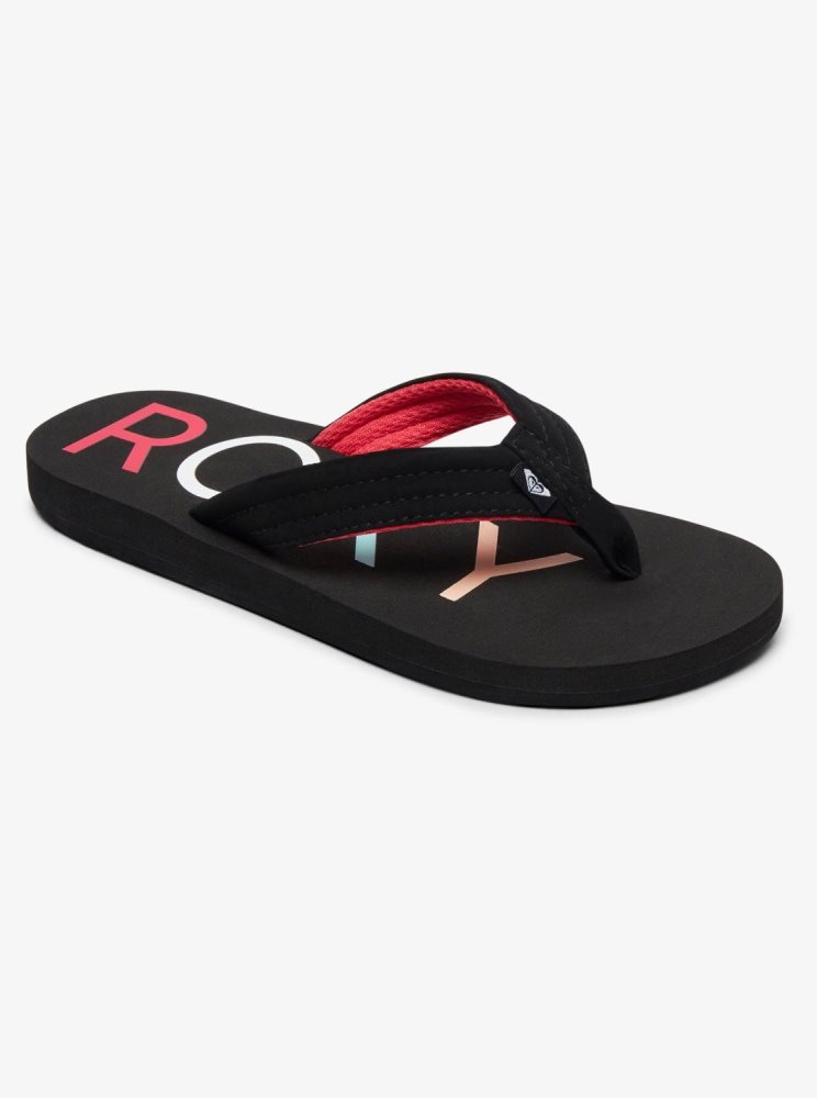 Black Kids\' Roxy 4-16 Vista Flip Flops | USA YVTH-03548