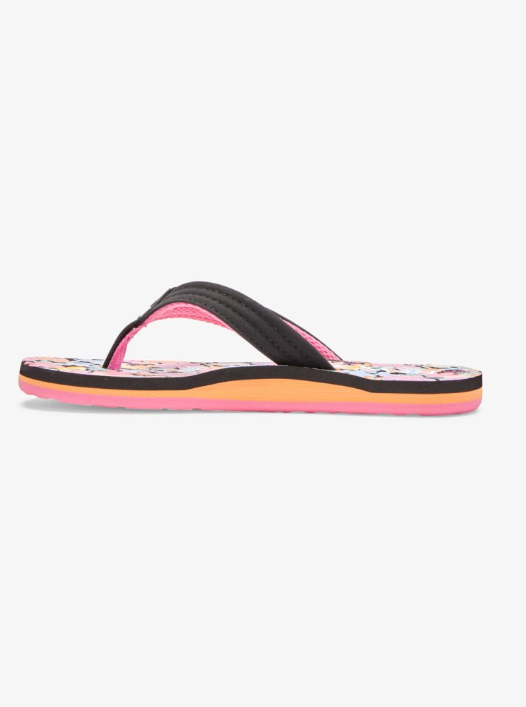 Black Multicolor Kids' Roxy 4-16 Vista Loreto Flip Flops | USA XADR-71069