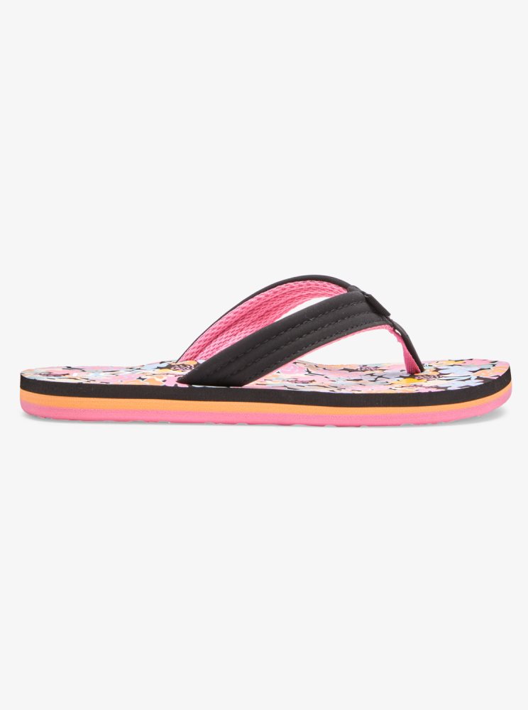 Black Multicolor Kids' Roxy 4-16 Vista Loreto Flip Flops | USA XADR-71069