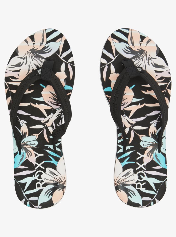 Black Multicolor Women's Roxy Vista Loreto Flip Flops | USA XDFP-67850