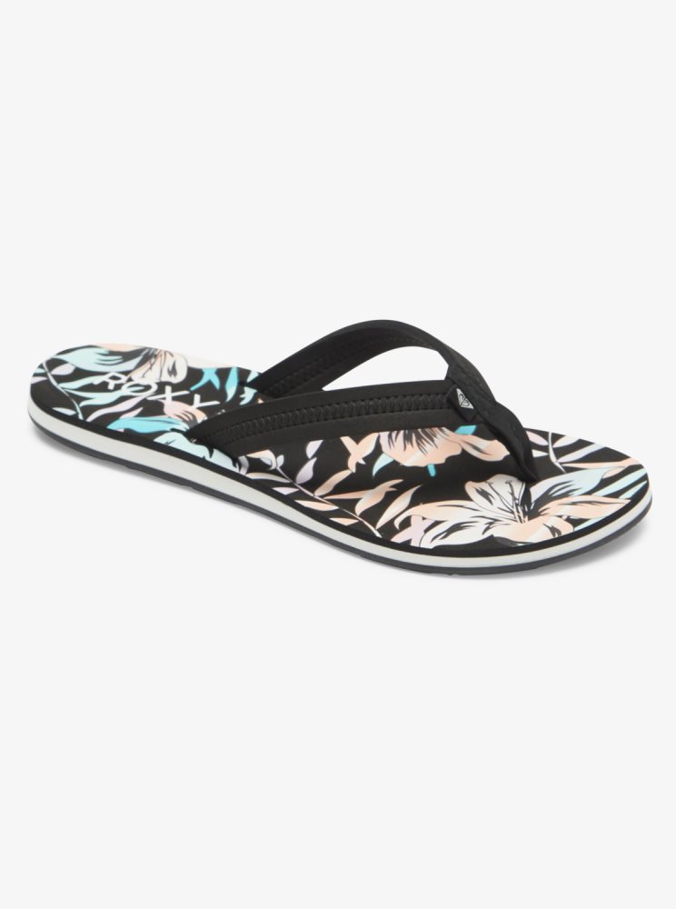 Black Multicolor Women\'s Roxy Vista Loreto Flip Flops | USA XDFP-67850