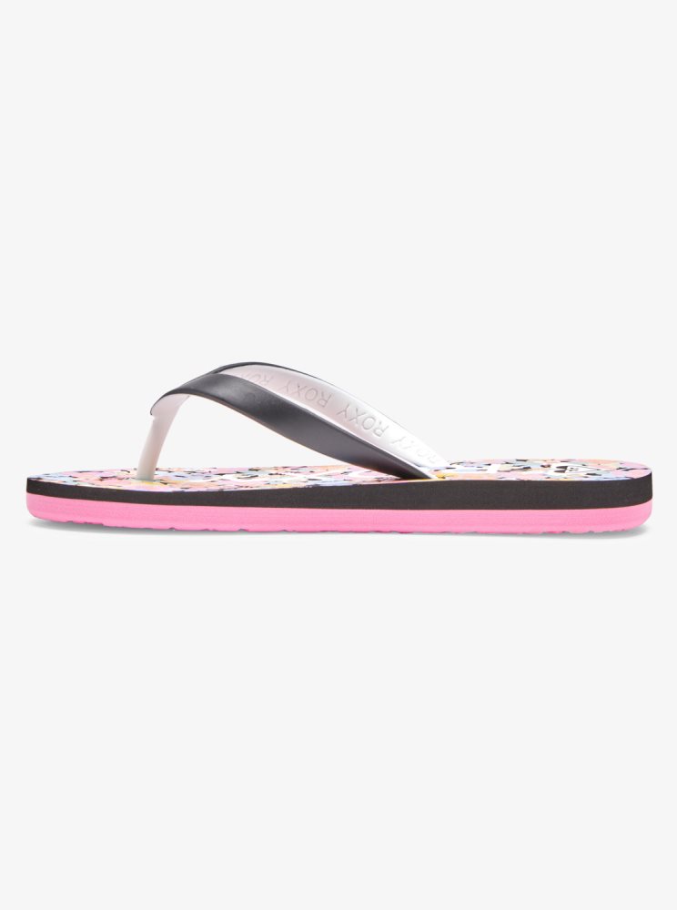 Black / Pink Kids' Roxy 4-16 Tahiti Flip Flops | USA NXQO-47095