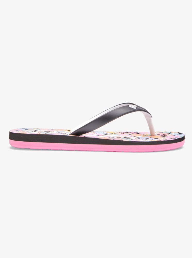 Black / Pink Kids' Roxy 4-16 Tahiti Flip Flops | USA NXQO-47095