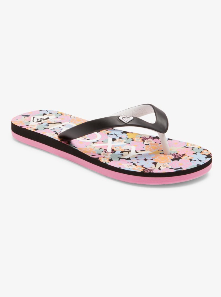 Black / Pink Kids\' Roxy 4-16 Tahiti Flip Flops | USA NXQO-47095