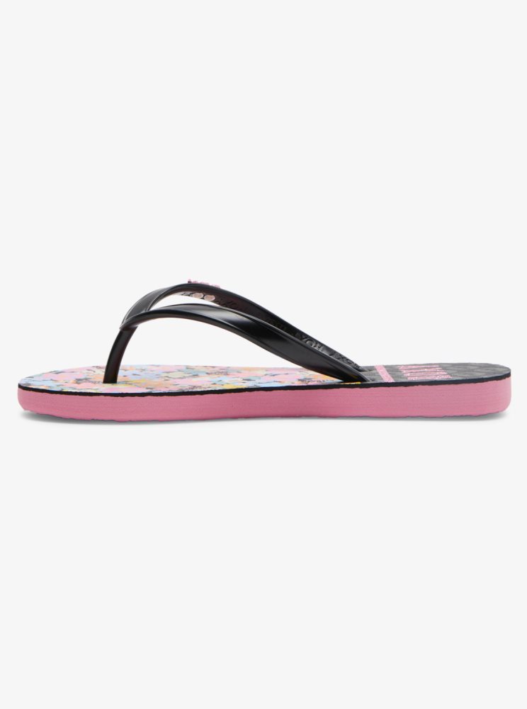 Black / Pink Kids' Roxy 4-16 Viva Stamp Sandals | USA YAHW-01257