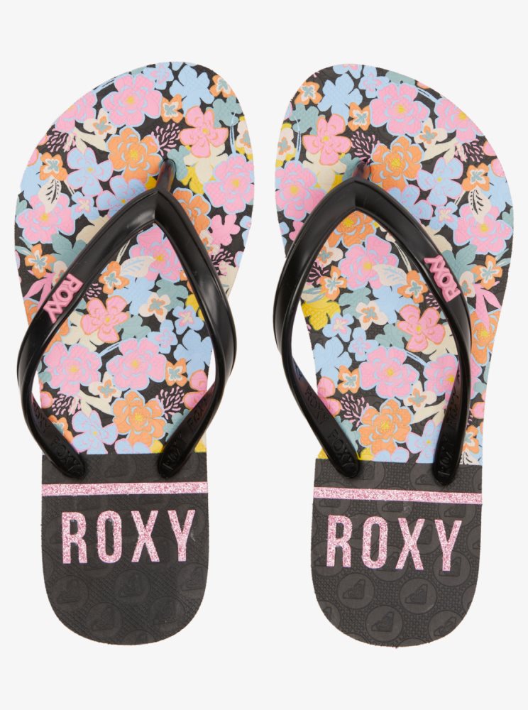 Black / Pink Kids' Roxy 4-16 Viva Stamp Sandals | USA YAHW-01257