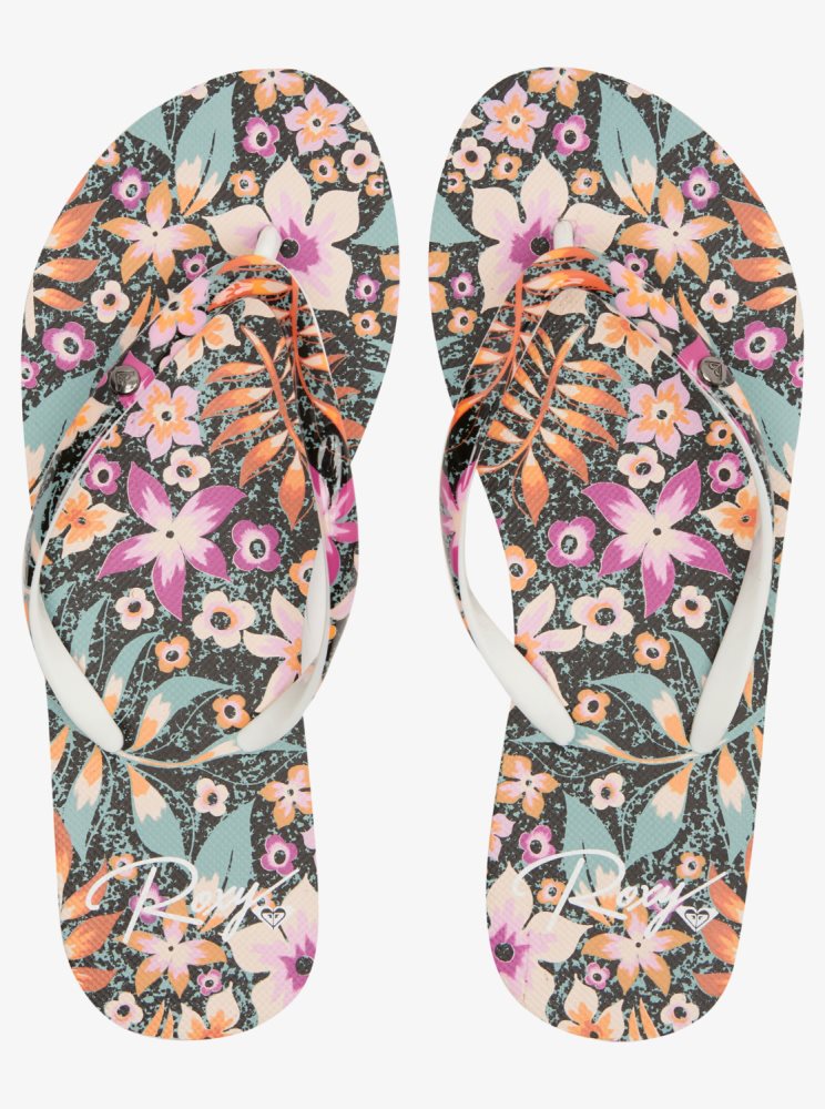 Black / Purple / Orange Women's Roxy Portofino Flip Flops | USA FUSN-38976