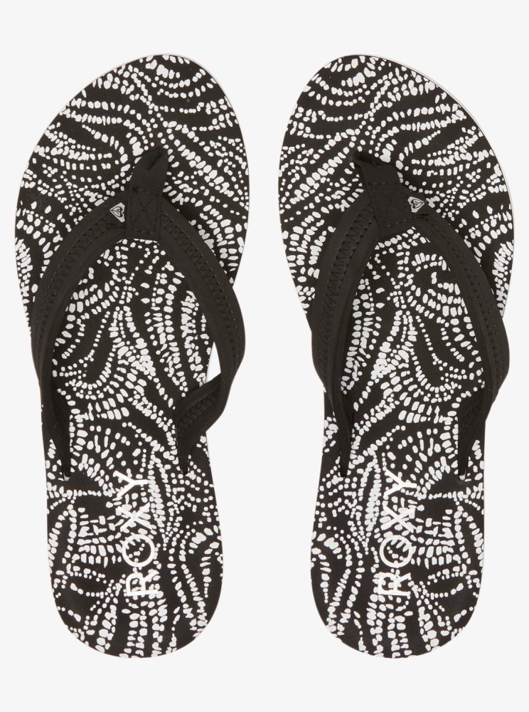 Black / White / Black Women's Roxy Vista Loreto Flip Flops | USA KYBJ-75483