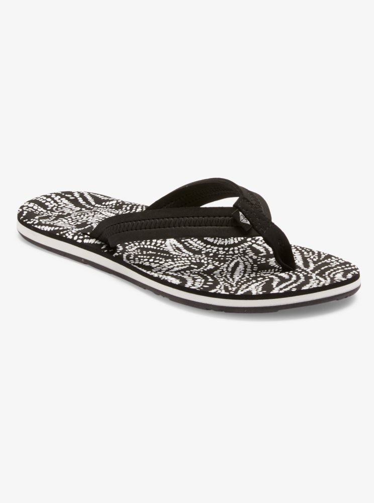 Black / White / Black Women\'s Roxy Vista Loreto Flip Flops | USA KYBJ-75483