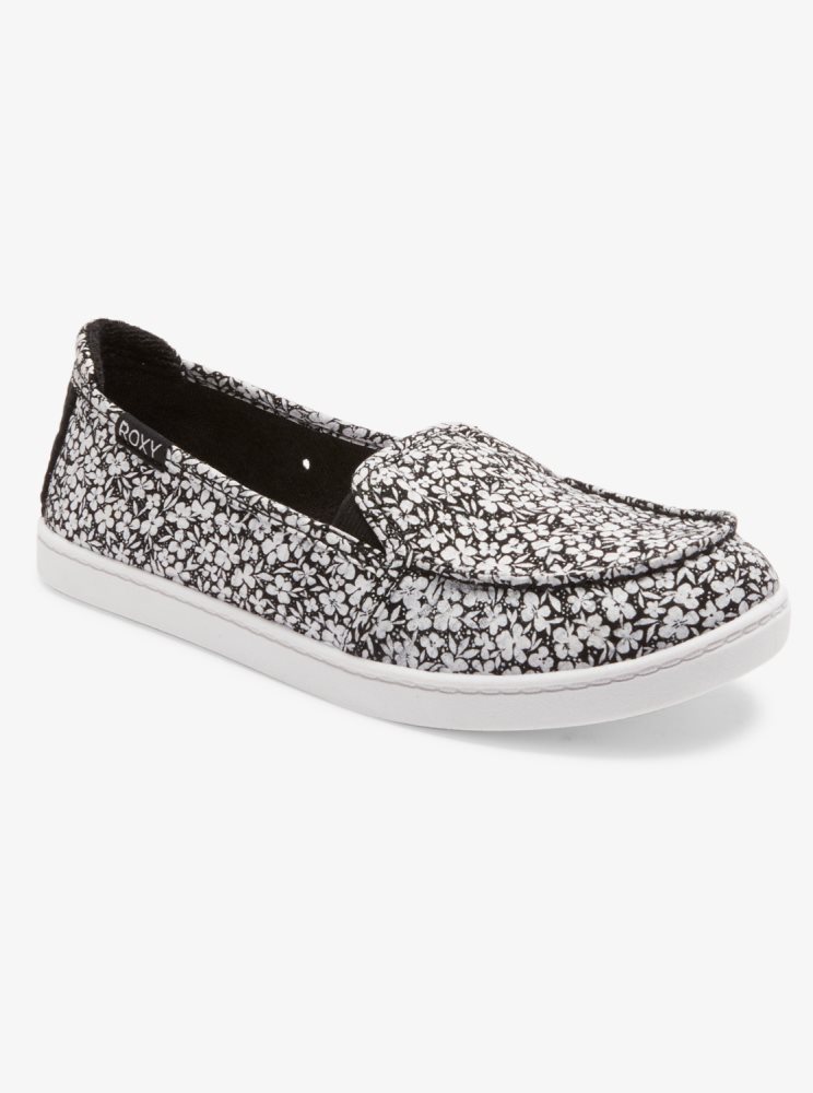 Black / White Women\'s Roxy Minnow Slip On Shoes | USA FMRY-36754