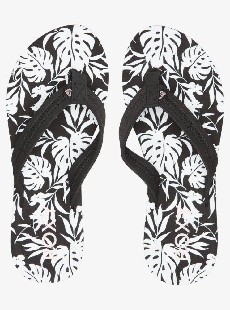 Black / White Women's Roxy Vista Loreto Flip Flops | USA IKYO-57031