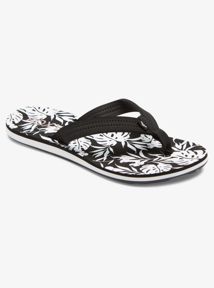 Black / White Women\'s Roxy Vista Loreto Flip Flops | USA IKYO-57031