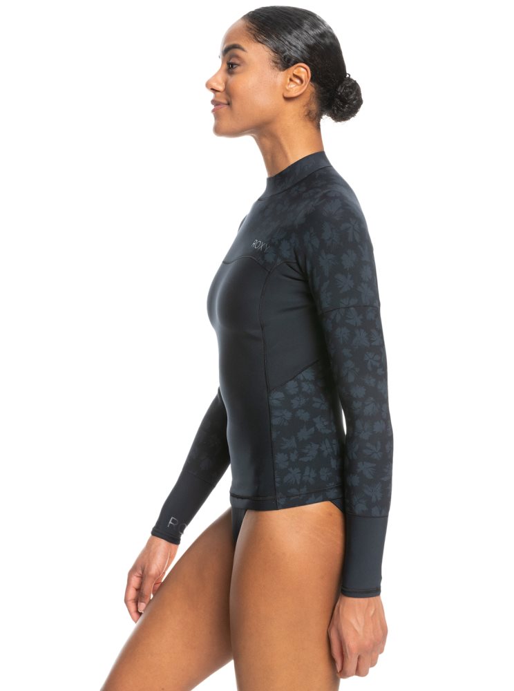 Black Women's Roxy 1mm Swell Series Long Sleeve Top Wetsuit | USA XVOY-73142