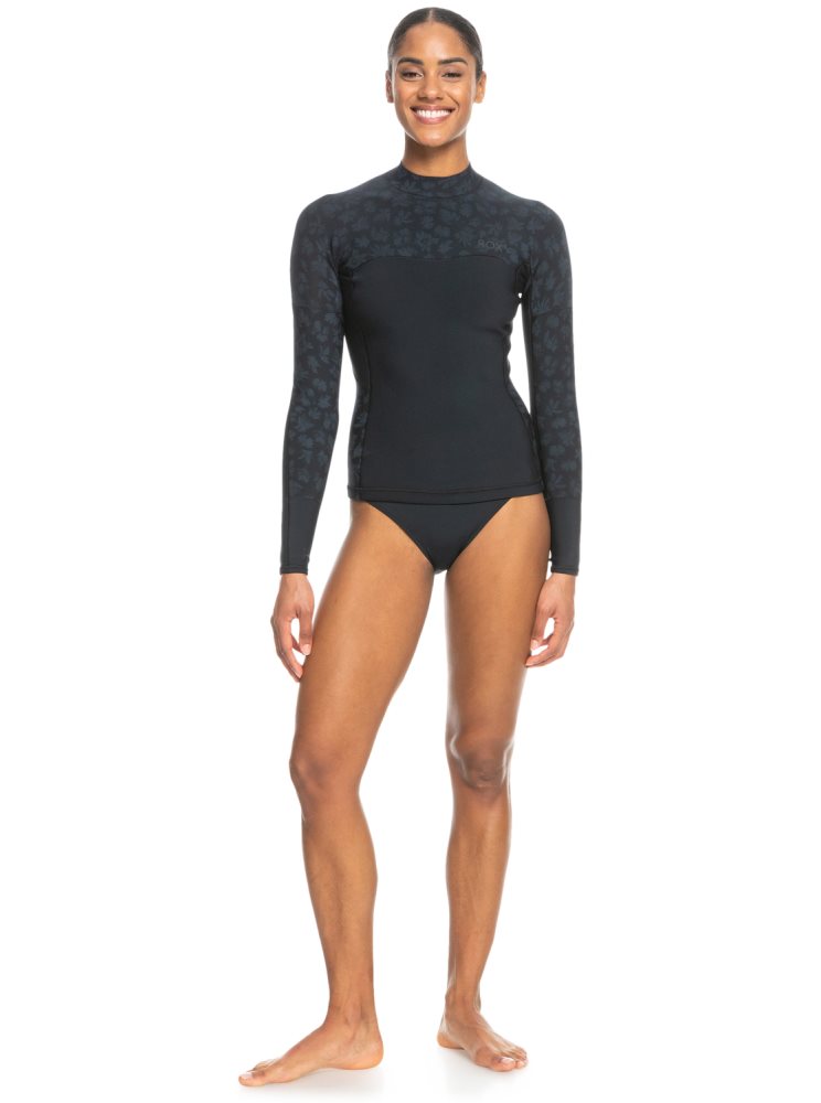 Black Women's Roxy 1mm Swell Series Long Sleeve Top Wetsuit | USA XVOY-73142