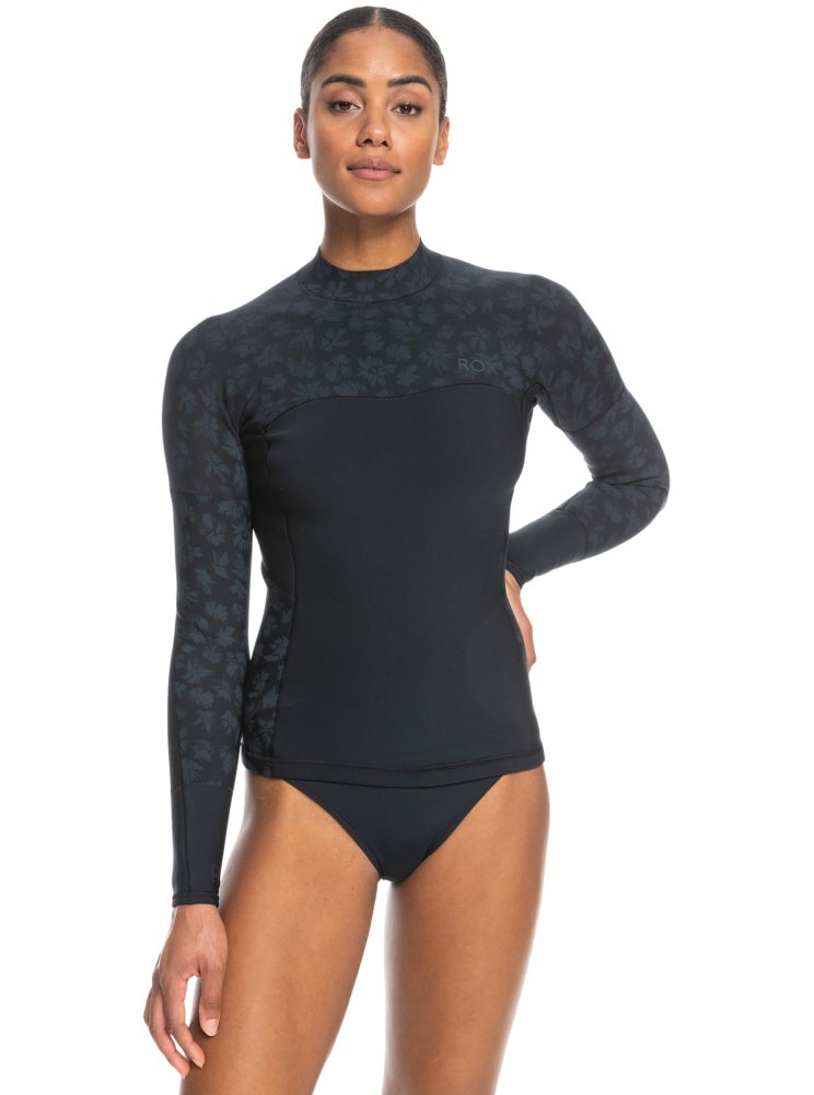 Black Women\'s Roxy 1mm Swell Series Long Sleeve Top Wetsuit | USA XVOY-73142