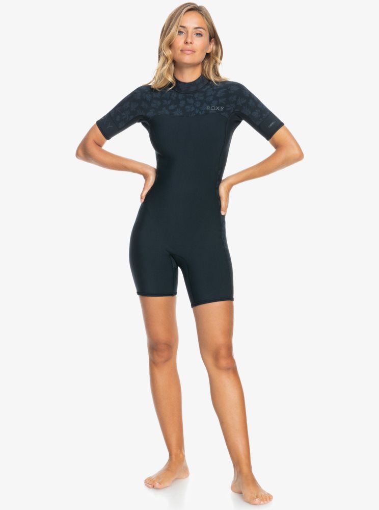 Black Women's Roxy 2mm Swell Series Short Sleeve Back Zip Wetsuit | USA CIVM-57980