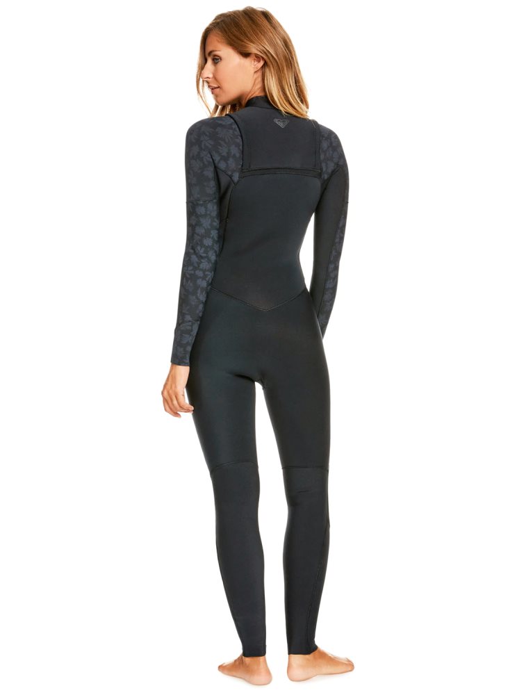 Black Women's Roxy 3/2mm Swell Series Chest Zip Wetsuit | USA WFER-86157